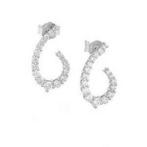 Lab Grown <b>Diamond</b> Curve <b>Dangle</b> Statement <b>Earrings</b> Custom 14K 18K Solid Gold Round Cut Modern Minimalist Bridal Jewelry Wholesale - Product Image 4