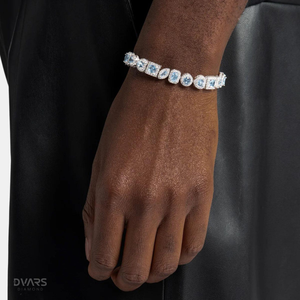 Pulsera de Topacio Azul Cielo con Halo Cuadrado, Joyería Hip Hop de Lujo para Mujer y Hombre, Pulsera Personalizada de Plata de Ley 925 con Baño de Oro - Product Image 2