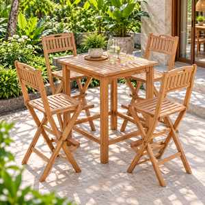 Solid Teak Durable Traditional Commercial Gajayana <b>Folding</b> Outdoor Bar <b>Chair</b> Wholesale Patio <b>Garden</b> Resort Hotel Furniture - Product Image 5