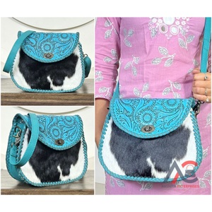 March Expo 2026 Hand <b>Tooled</b> Cowhide <b>Leather</b> Crossbody Sling Bag With Floral Pattern Boho Vintage Handbag Perfect for Women's - Product Image 1