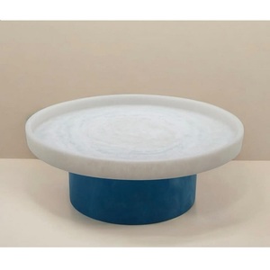 Cuencos de Resina de Alta Calidad con Pedestal, Cuenco de Resina Blanco con Espiral, Base Azul Minimalista, Decoración de Mesa, Platos de Resina para Servir - Product Image 1