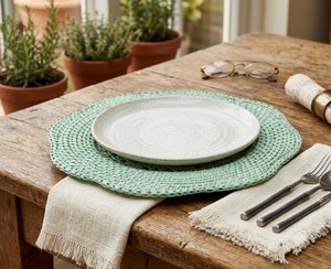 Natural Handmade Vintage Rattan Scalloped Shape Braided Reusable Woven <b>Placemat</b> <b>for</b> Home Dining <b>Table</b> Wedding Restaurant Decor - Product Image 1