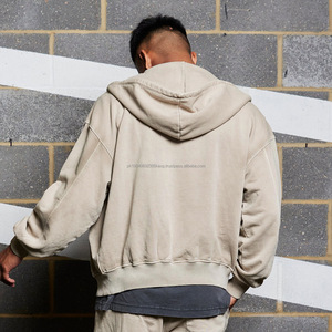 Sweat à capuche zippé pour hommes de haute qualité surdimensionné recadrée à double fermeture éclair à capuche vintage lavage à l'acide y2k sweat à capuche zippé - Product Image 3