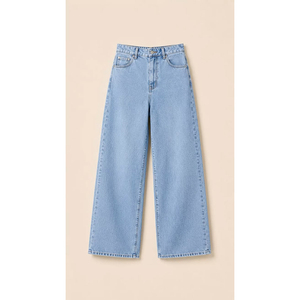 Pantalon en jean taille haute bleu clair à jambe large pour homme, décontracté, en coton délavé, respirant, avec braguette boutonnée, style printemps - Product Image 3