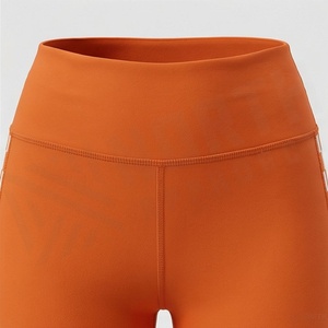 High Waist Orange <b>Leggings</b> With <b>White</b> Checkered Side Stripes Seamless Knitted Sporty Full Length <b>Women's</b> Yoga Pants - Product Image 4