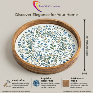 Bandeja Redonda de Madera de Acacia para Restaurantes, con Estampado Floral, Bandejas Decorativas para Bodas, Bandeja de Madera Hecha a Mano, Utensilios de Cocina - Product Image 2