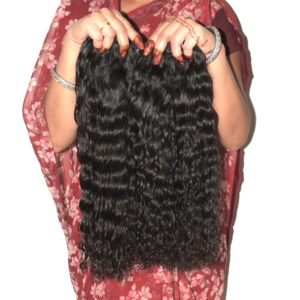 Extensions de cheveux naturels indiens Remy, ondulés, à pointes épaisses et lisses, non traités, 100g, noir naturel, pour tissage complet - Product Image 1