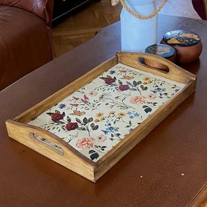 Natural wooden serving <b>tray</b> Wooden Serving <b>Tray</b> With Floral Pattern Rectangle French Country Style Tableware <b>Storage</b> <b>Trays</b> - Product Image 6