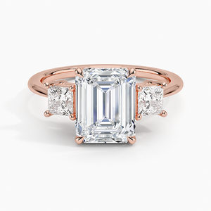 Bague à trois pierres en or jaune 14 carats avec diamant de laboratoire taille émeraude et pierres latérales taille princesse, bague de fiançailles et de mariage pour femme, bijoux raffinés - Product Image 3