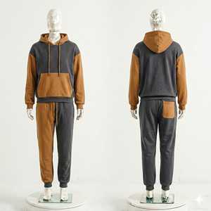 ชุดวอร์มผู้ชายสีเขียว-น้ำตาล มีฮู้ด เสื้อฮู้ดผ้าฟลีซ กางเกงจ็อกเกอร์ ชุดกีฬา ชุดลำลอง - 2 ชิ้น - Product Image 1