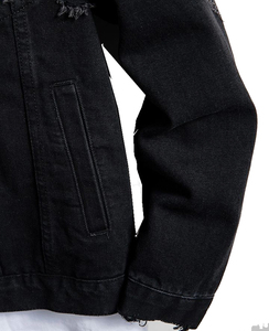 Veste en jean pour homme de haute qualité, style camionneur, boutonnée, avec broderie personnalisée et poches, effet vieilli - Product Image 4