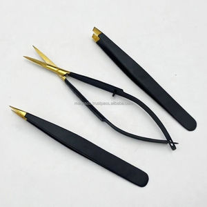 Pinzas para Cejas con Logotipo Personalizado en Negro y Dorado, Pinzas para Cejas con Puntas Inclinadas y Puntiagudas, Pinzas para Cejas con Tijeras de Resorte para Cejas y Pestañas - Product Image 1
