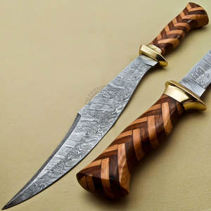 Nueva Edición Cuchillo Bowie de Damasco Hecho a Mano con Mango de Madera, Cuchillo de Supervivencia Coleccionable para Exteriores, Mejor Cuchillo de Caza de Hoja Fija Afilada - Product Image 1