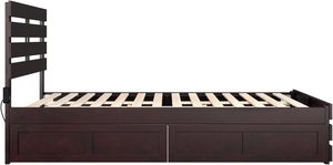 TNT Nordic Haven Diseño tradicional Espresso Pino Cama de madera con estribo y 2 cajones Panel Estilo de madera - Product Image 3