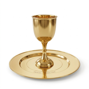Ensemble de verres à vin et de coupelles en métal plaqué or de qualité supérieure, écologique, durable, art moderne, luxe, tasse religieuse pour Shabbat - Product Image 6