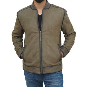 <b>Men's</b> Olive Green Suede Bomber <b>Jacket</b> With Zipper Closure Casual Stand Collar Regular Fit Available For Sale - Product Image 2