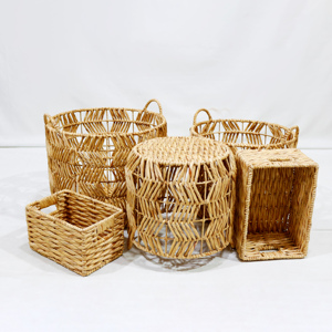 Ensemble de paniers de rangement écologiques en jacinthe d'eau naturelle tressée à la main, avec poignées, pour organiser et empiler - Product Image 4