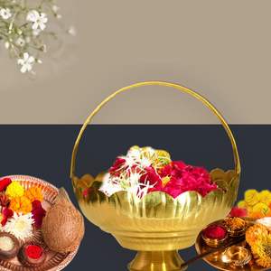 Cesta de flores de latón con asa, tradicional, decorativa, para Pooja Dolchi, Pooja Dalia, para templo, hogar, mandir, festival - Product Image 6