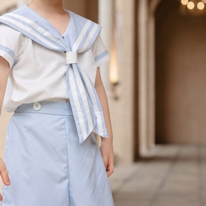 Brian's New Design Kids Tenues 2 pièces pour l'été Chemise blanche à manches courtes et short bleu avec motif solide pour la saison d'automne - Product Image 2