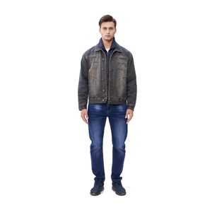 High Quality Mens Padded <b>Denim</b> Jacket Zipper and Button Front Long <b>Denim</b> <b>Coat</b> with Lapels Stylish Outerwear - Product Image 2