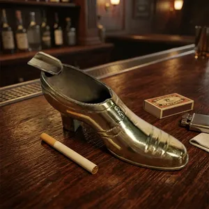 Cenicero de Cigarrillos de Latón Hecho a Mano |   Cenicero de diseño de zapato con grabado dorado en relieve |   Cenicero Decorativo de Mesa para el Hogar. - Product Image 6