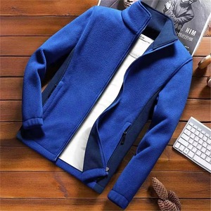 Custom Color Block Polar Fleece Jacket Men Wine Red Blue Black Contrast Panel <b>Stand</b> Collar Full Zip Up Warm Outdoor Coat - Product Image 6