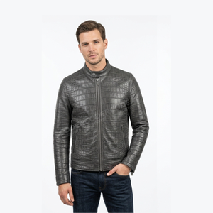 Veste en cuir véritable pour homme, faite à la main, design vintage, col rabattu, technique de teinture unie, imperméable, respirante, devant - Product Image 6