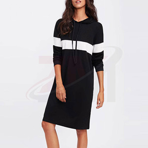 Robe tricotée à capuche pour femme, manches longues, color block, style décontracté, 100 % coton respirant, collection automne, vente en gros - Product Image 2
