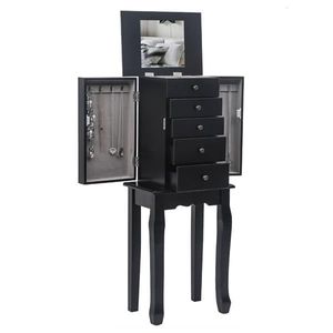Armadio Portagioie con 5 Cassetti e 6 Ganci, Mobile Verticale con Spazio di Archiviazione Superiore su 2 Lati - Product Image 1