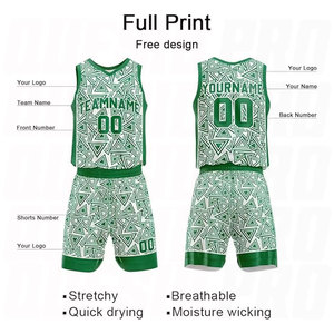 Uniforme de Baloncesto Profesional de Secado Rápido con Logotipo Personalizado Triángulo Verde, Conjunto de Camiseta y Pantalones Cortos Deportivos Transpirables y Resistentes al Desgaste - Product Image 2