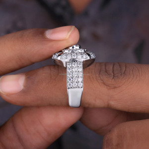 Iced Out Style Round Cut Moissanite Diamond Cluster Engagement <b>Ring</b> Wide <b>Dome</b> Shape Statement Jewelry Hip Hop Trendy Design <b>Ring</b> - Product Image 5