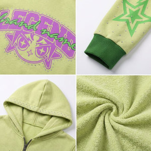 Chándal con Capucha Verde para Mujer, Marca [Nombre de la Marca], Cierre Completo con Cremallera, Estampado de Estrellas, Estilo Y2K, Corte Holgado con Bolsillos Laterales - Product Image 6