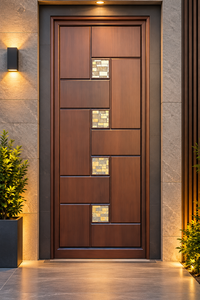 Puerta de Entrada Moderna de Madera Sólida Golden Aero GA-19G con Vidrio Decorativo Teñido para Apartamentos y Villas de Lujo - Product Image 1