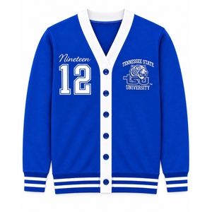 Cardigan universitaire personnalisé pour hommes et femmes, pull en tricot brodé avec boutons, style Letterman, marque privée OEM - Product Image 1