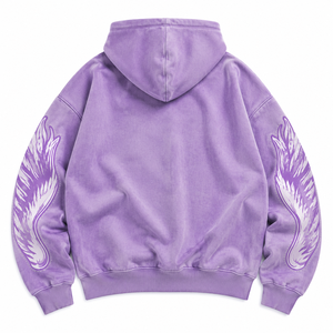 Sudadera con capucha y cremallera completa de forro polar 100% algodón, holgada, estilo streetwear, con mangas de ala unisex personalizadas con pedrería - Product Image 3