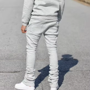 Ensemble survêtement homme personnalisé en molleton bouclette 500 g/m² de luxe avec impression en relief, pantalon évasé et sweat à capuche, 100 % coton - Product Image 4