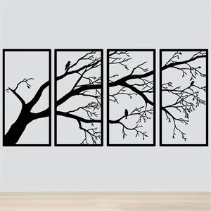 CIFbuy Quadro da Parete Minimalista a 4 Pannelli in Ferro con Rami Nudi e Uccelli, Decorazione per Interni in Alluminio, Tema Natura, da Appendere - Ritiro in Negozio - Product Image 3