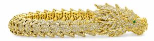 Gold Plated Dragon Head Cuff <b>Bracelet</b> with Cubic Zirconia Links Brass Jewelry 21cm Length for Anniversary Gift - Product Image 2