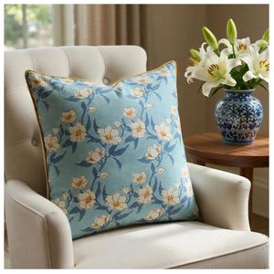 Floral Printed Square <b>Throw</b> Pillow Cover Cotton Linen Washable Classic Style Envelope Closure Decorative Cushion at Wholesale - Product Image 1