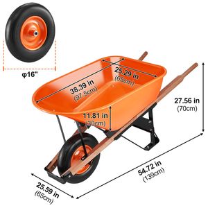 6 Cu. Carriola da Giardino con Capacità di Carico di 150 Kg, Ruota Pneumatica Larga 16 Pollici e Manico in Metallo - Product Image 6