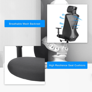 Sedia da Ufficio Regolabile in Rete con Poggiatesta e Braccioli, Girevole e con Vano Portaoggetti per Casa, Lavoro e Gaming - Product Image 6