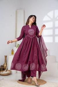 <b>Women</b>’s Wine Embroidered Anarkali <b>Kurta</b> Set with Dupatta | Ethnic Festive Wear for Wedding Party & Traditional Occasions | <b>Women</b> - Product Image 6