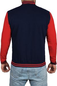 Veste universitaire noire et blanche pour homme avec fermeture boutonnée, style décontracté classique, col rabattu, matière polyester, pour l'automne - Product Image 3