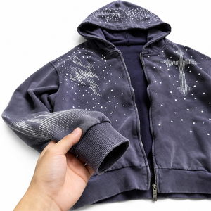 เสื้อฮู้ดซิปประดับเพชรขนาดใหญ่พิเศษ Glory Custom ผ้าฝ้าย 100% ดีไซน์ใหม่สำหรับเสื้อผ้าสตรีทแวร์และลำลองสำหรับทุกเพศ - Product Image 3