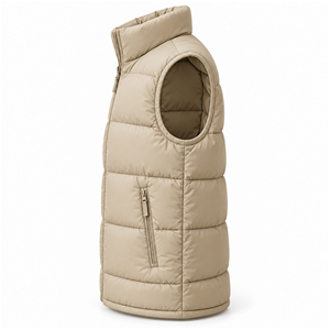 Unisex Beige Puffer Jacket Winter Warm Sleeveless Quilted <b>Gilet</b> High Collar <b>Lightweight</b> Custom Logo OEM Wholesale Casual Jacket - Product Image 4