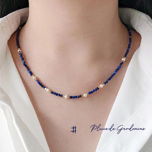 Collier de luxe léger pour femme, perles d'eau douce exquises, perles de lapis-lazuli, pendentif, clavicule - Product Image 2