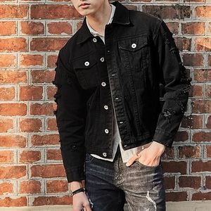 Chaqueta de Mezclilla Negra para Hombre, Estilo Casual, Cierre de Botones, Color Sólido, Desgastada, Corte Regular, Otoño Invierno, Lavable, 100% Algodón - Product Image 6