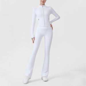 2026 New Design Eco Friendly Quick Drying Breathable Stand up Collar Full Length Yoga Jacket Solid <b>Flare</b> <b>Legging</b> Set Seamless - Product Image 5