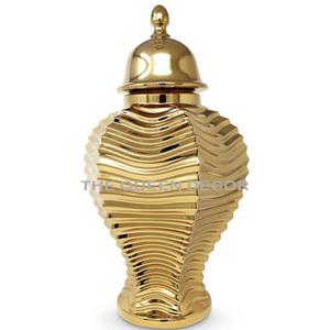 High End Vintage Metal Gold Finished Aluminum Metal <b>Ginger</b> <b>Jar</b> Use Kitchen Home Bedroom And Living Room Decoration - Product Image 1