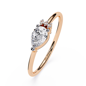 แหวนเพชรแท้ทรงหยดน้ำและทรงกลม ตัวเรือนทองคำแท้ 18K ดีไซน์เรียบหรูแบบมินิมอล เหมาะสำหรับเป็นของขวัญวันครบรอบ - Product Image 2